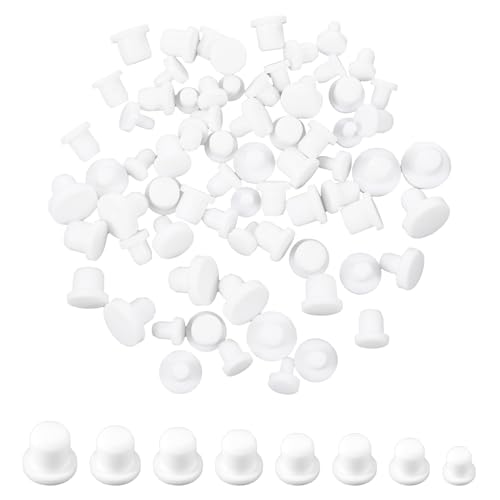 80Pcs White Rubber Hole Plugs Silicone Flower Pot Plugs for Round Holes Water Table Plug Replacement Water Bottle Plug Rubber Stoppers for Bottles Pipes Plant Pots Screws, 8 Sizes