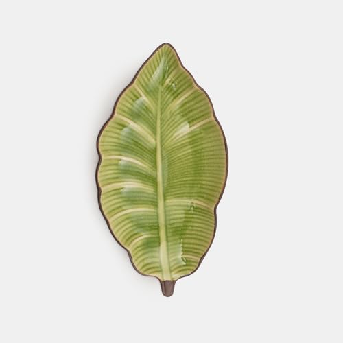 Image of Pure Home Light Green Ribbed Ceramic Leaf Platter | Premium Decorative Platters for Dining & Table Decor | Table Top Serving & Dining Decor | Ideal for Diwali & Wedding | Premium Home Decor | Pack of 1