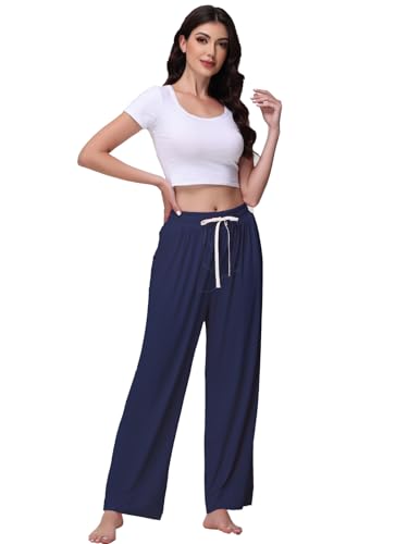 Image of Veseacky Women's Wide Leg Lounge Pants Yoga Pajamas Comfy Stretch Drawstring Pajamas Puls Size Dance Bottoms S-4XL