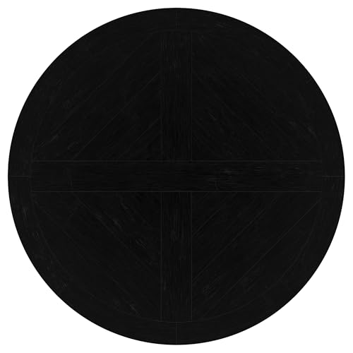 Image of Coaster Home Furnishings - Florence - Pine Wood - Traditional Round Dining Table with Plank Top and Pedestal Base - Dining Room & Kitchen - 60 Inch - Black - 115530