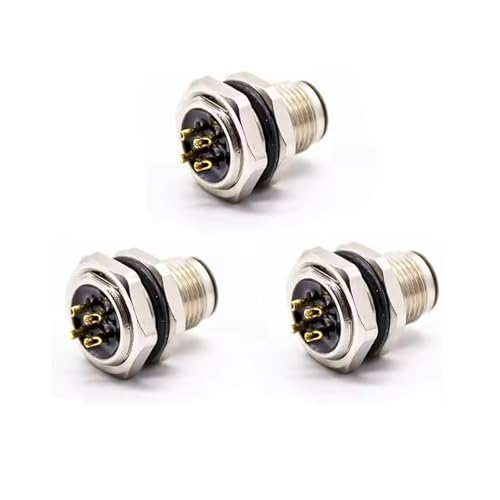 3 Pcs Connector M12 4 Pin A Code Male Shiled Blukhead Waterproof Panel Receptacles for Cable, Field Assembly Wireable Connector Straight Male Assemble Type