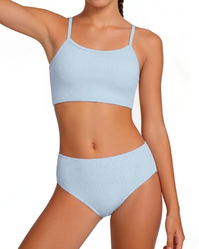 Image of Century Star Girls Ribbed 2-Piece Bikini Swimsuit - Fully Lined Modest Bathing Suit for Teens & Tweens
