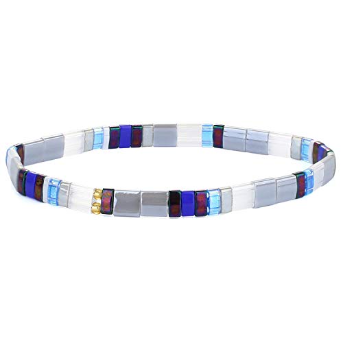 Image of KELITCH Women Stretch Bracelets Pearl Charms Tila Shell Beaded Friendship Bracelet