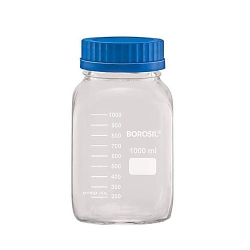 Borosil® Reagent Square Bottles with PP Screw Cap (GL80), Graduiations and PP Pouring Ring, 500 mL, 10/CS