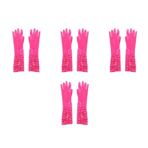 LOGOFUN 4sets Princess Gloves with Heart Rhinestones for Birthday Party Wedding Tea Dress Up Accessories Jeweled Long Mittens Girls
