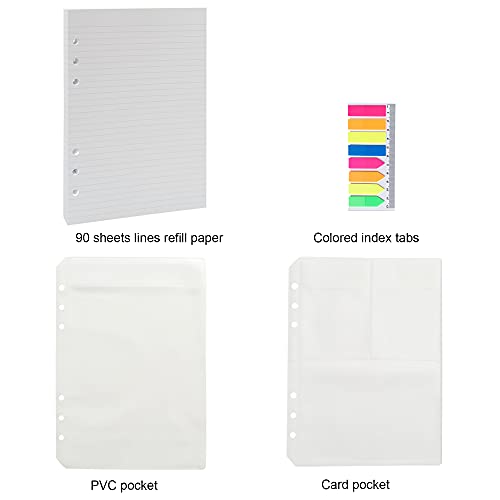 A5 Refill Paper & 2 Pieces A5 Binder Pockets & 1 Pack 160 Pieces Index Tabs With Ruler, Refills For Filofax Planner, Organizer, 6 Hole Punched, 90 Sheets/180 Pages, 100Gsm, White Paper, 5.8 X 8.2 Inch #TOP1