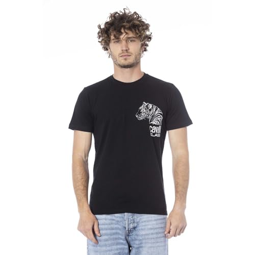 Cavalli Class Black Tiger Head Chest Motif Fashion T-Shirt-L for Mens, Large