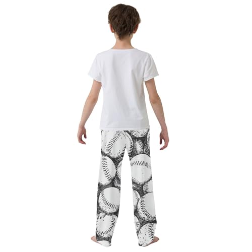 ZZXXB Retro Baseball Boys Long Pants Soft Trousers Elastic Waist Kids Lounge Bottoms with Pockets S-XL3