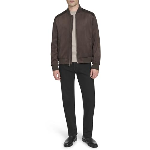 Image of Cole Haan Men's Rib Knit Collar Fully Lined Faux Suede Jacket