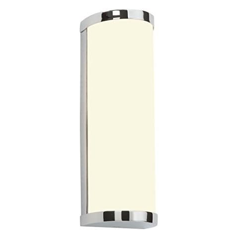 ICE Modern Curved Chrome Plated and Diffused Glass Shade Dimmable Bathroom Wall Light IP44 Rated Cover