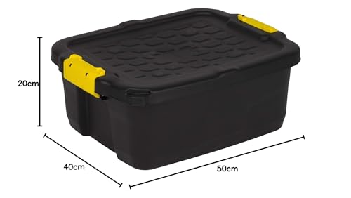 Kreher Aufbewahrungsboxen mit Deckel, TOUGH-Serie, bruchsichere Transportbox aus Kunstststoffbox, Stapelboxen, Ordnungsboxen, Kiste in Schwarz, verschiedene Größen (24 Liter)