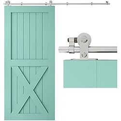 TSMST 5.5FT/167cm Herraje para Puerta Corredera Kit de Acero Inoxidable Accesorios para Puertas Correderas, Riel Juego para Puerta de Madera Soltera-Estilo T