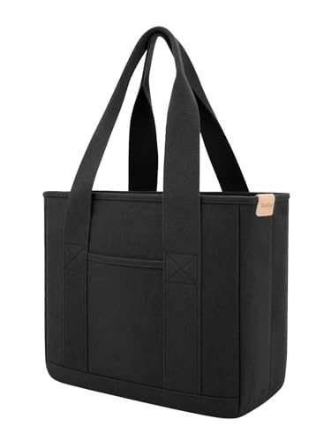 Image of TeeYee 16oz Canvas Tote Bag Casual Multi pockets Handbags Large Capacity Shopping Shoulder Bag with Pocket Bags Work Purses