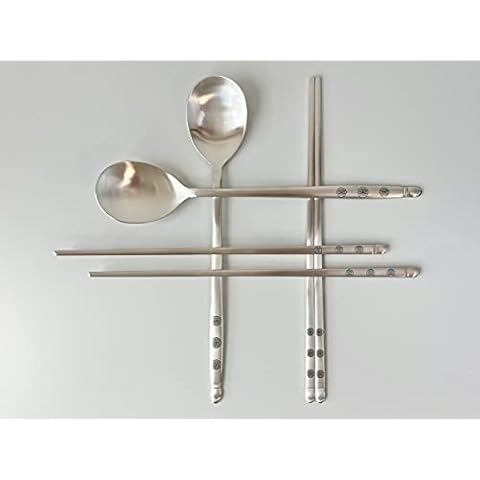 cozymomdeco Gift Box Edition Korean Made Mukbang Cutlery Spoon Chopsticks Set 18-10 Stainless Steel Printed Tradition Pattern (2 Set) (2) Cover