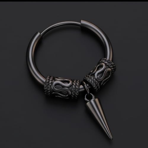Image of THE MEN THING BLACK LOKIS FANG - 6mm Pure Titanium Steel Hoop Earrings for Men & Boys (2pcs)
