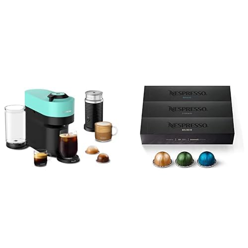 Nespresso Vertuo Pop+ Coffee and Espresso Maker by Breville, Aqua Mint, with Aeroccino Milk Frother and Vertuo Line Capsules - Mint - Machine + Frother + Capsules