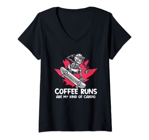 Femme Coffee Runs Are My Kind Of Cardio Coffee Lover Cadeau fantaisie pour amateur de café T-Shirt avec Col en V
