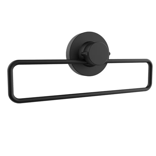 Poywaze タオルリング 強力 吸盤 ステンレス レバー式 キッチン 洗面所 タオル掛け ブラック 全長 25cm 耐荷重 5kg