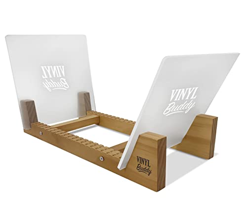 Vinyl Buddy Rangement pour 50 disques vinyles en bois naturel avec deux panneaux en acrylique, Finition teck, Valise Cover
