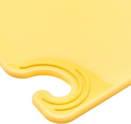 Image of San Jamar Saf-T-Grip Plastic Cutting Board with Safety Hook, 12 inch x 18 inch x 0.5 inch, Yellow, (Pack of 6)