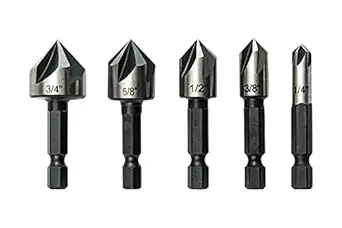 wesleydrill Countersink Drill Bit Set 5 pcs Round Shank 4241 HSS High Speed Steel Fit for Sink Holes into Most Machinable Metals, Plywood, Softwood, Hardwood, Fiberglass Plastic, Mild Steel
