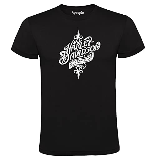 4people Camiseta Negra con Logo Harley 100% Algodón Hombre Tallas S M L XL XXL (XXL)