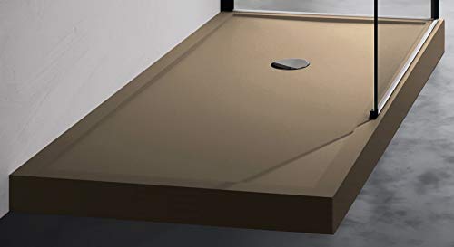 Novellini Olympic Plus - Plato de ducha alto de 180 x 90 cm, altura de 12,5 cm, color tierra, instalación para apoyar el suelo, superficie lisa, material acrílico, incluye patas cubredesagüe Cover