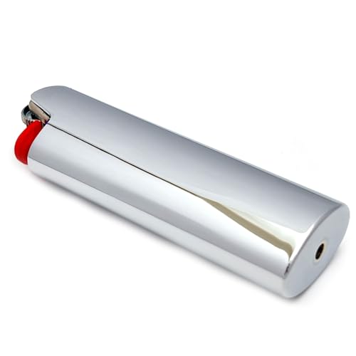 Lucklybestseller Metal Lighter Cover Case Pouch Holder Mirror Surface Silver Plain Color for BIC Full Size Classic Lighter Type J6, Idea for DIY Gift (Silver)