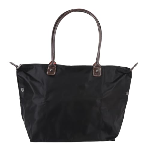 MAPHRWZ Bolso de Hombro Ligero de Tela Oxford para Mujer, Resistente al Agua, Amplio Compartimento para portátil, cómoda empuñadura de Cuero, Elegante Detalle de Botones a presión (Negra)