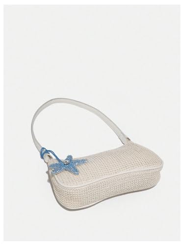 Verdusa Women's Boho Seashell Shoulder Bags Zipper Single Strap Straw Handbags Underarm Purses3