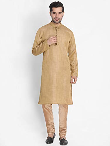 Image of VASTRAMAY Men's Beige Cotton Silk Blend Kurta
