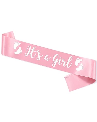 Image of ITS A Girl Sash, Pink Satin with White Font & Baby Foot, Mom to be Party | Baby Shower for Mommy to be Decors Mother Gifts, Baby Girl Neutral Twins