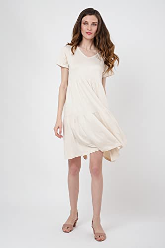 Image of Miss Lavish London Women's V Neck Tiered Summer Dress Casual Short Sleeve Swing T Shirt Mini Dresses