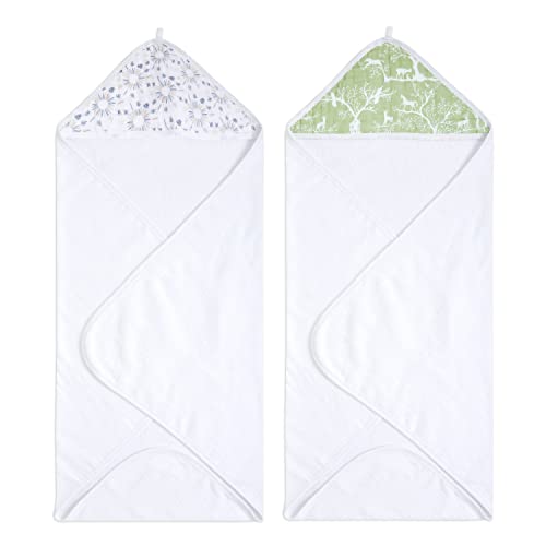 Image of aden + anais Essentials Hooded Baby Bath Towel, Super Soft 100% Cotton, 2 Pack, Harmony
