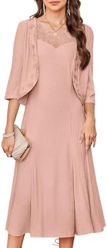 GRACE KARIN Women 2 Piece Wedding Guest Dresses 2025 Lace Stretchy Mother of The Bride Dress with Jacket Pink XXL