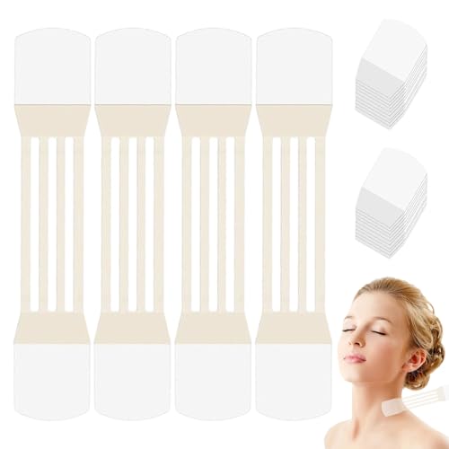 Kit de Cinta de Levantamiento de Cuello, Parches Invisibles de Lifting Facial, Caucho Resistente al Agua, 24 Piezas con 4 Bandas + 20 Repuestos 20.5x4 cm, para Mujeres y Ninas