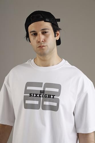 Image of SixEight White Noise Oversized White T-Shirt - 260GSM Heavyweight 100% French Terry Cotton - Dropped Shoulder Half Sleeve Unisex Streetwear Tee
