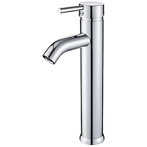Solepearl Bathroom Basin Taps, Tall Basin Mixer Tap for Washroom and Bathroom, Tall Counter Top Basin Mixer Tap, Cold and Hot Water Available Basin Tap Brass with UK Standard Hoses, Chrome Cover