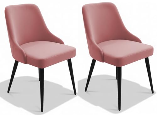 Image of Finch Fox Taskpro Modern Unique Velvet Upholstered Seating Living Room Dining Chair with Black Metal Legs in Pink Color (Set of 2)