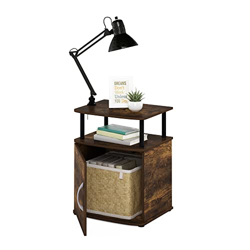 Image of Furinno Jaya End Side Sofa Table /Nightstand with Door, Amber Pine /Black