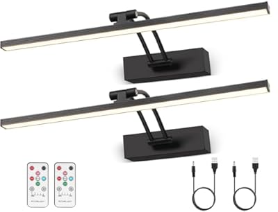 Elavika 2 Pack Picture Light Battery Operated for Wall, 16" Wireless Art Light with Remote, Timer, 5200mAh Rechargeable Cordless LED Gallery Lighting, Dimmable for Display Frame Painting, Black