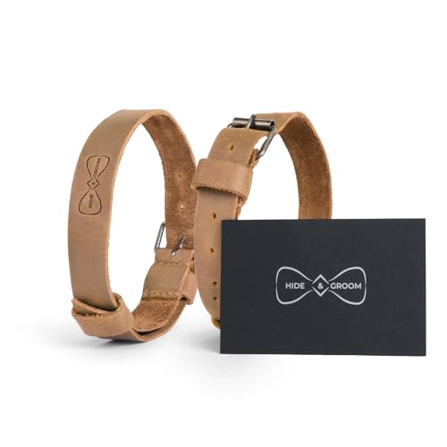 Image of Hide & Groom, Set of 2 Sleeve Garters for Men, Adjustable Straps for Arm Shirt, Anti-Slip Armbands, Full Grain Leather