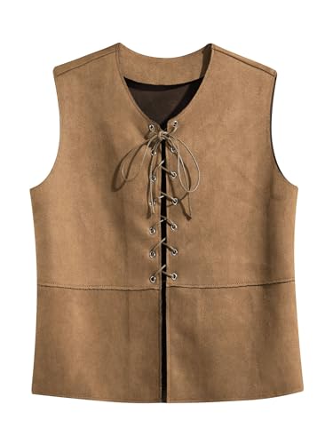 Choomomo Boys Girls Medieval Gothic Suit Vest Kids V-Neck Sleeveless Steampunk Lace-Up Dressy Waistcoat3