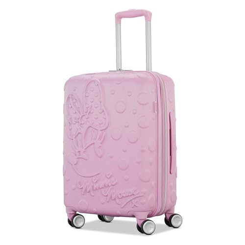 American Tourister Minnie Mouse Carry-On Luggage - Airline Approved Durable Hardshell with RightHeight Adjustable Handle - Expands 1.5in - Roll Confidentially with Dual 360 Spinner Wheels