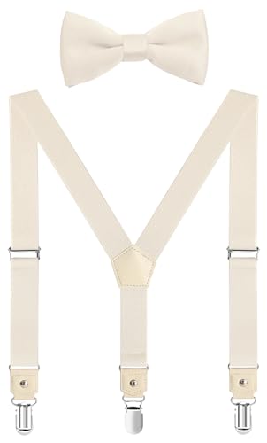 Bow Tie and Suspenders for Boys Men Adjustable with 3 Strong Metal Clips