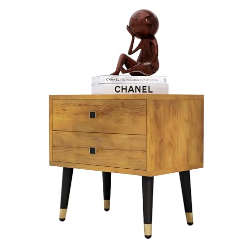Image of Bed Side Table with 2 Drawer, Nightstand, Metal Legs, Bedside Table for Bedrooms, Sofa Side for Living Room Furniture (Giant Wood)