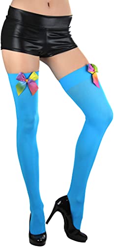 Image of ToBeInStyle Women's Opaque Long Thigh High Stockings w /Decorative Front Satin Bow