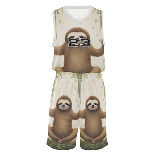 FLildon Forest Sloth Boys Basketball Jersey Set Tank Top Shorts Tracksuit Sport Training Suit for Kids