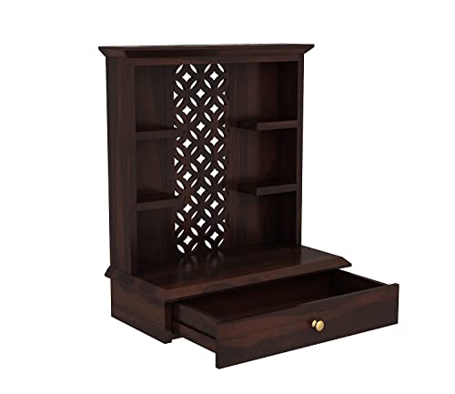 Image of Solid Sheesham Wood Temple for Home & Office /Mandir /God Stand /Pooja Stand /Home Mandap /Mandapam with Cabinet Doors & Multiple Storage /Shelf with Drawers (Walnut3, 20x15x28 inch)