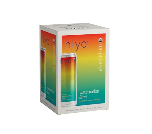 Hiyo Organic Social Tonic - Watermelon Lime, 4 pack - N.A. Functional Seltzer, Sparkling Water Crafted with Organic Adaptogens, Nootropics & Botanicals